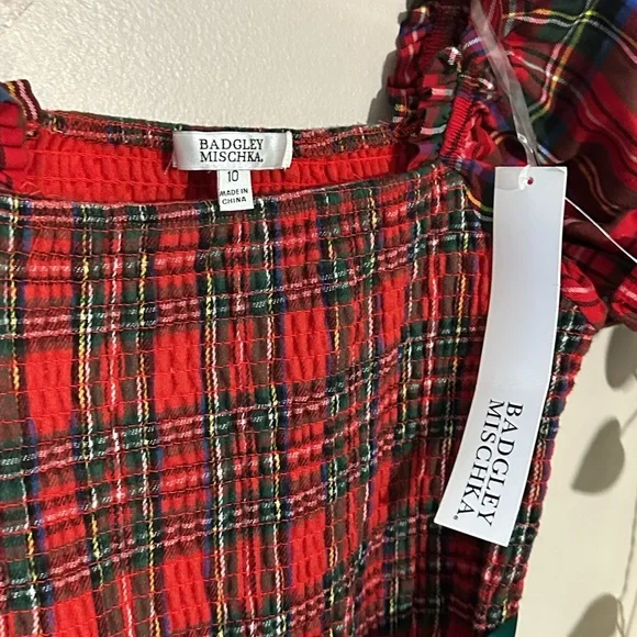 Badgley Mischka Red and Green Plaid Dress - Picture 2 of 4